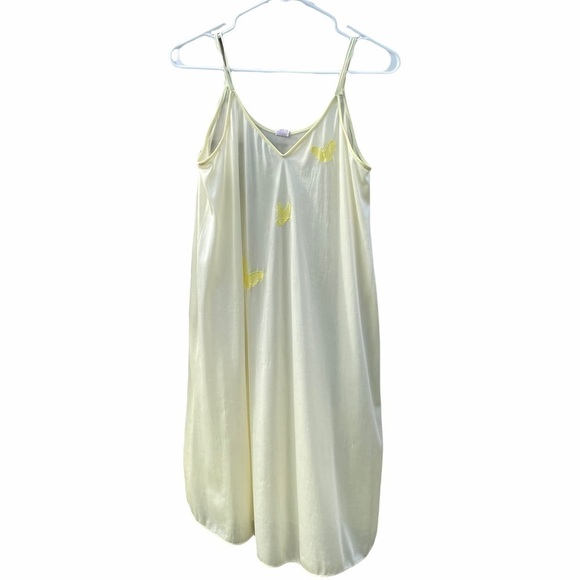Vintage Eppie by Anastacio Sheer Yellow Embroidered Butterfly Slip Nightgown Lrg - Picture 1 of 12